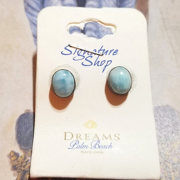 Palm Beach DREAMS Jewelry - VTG Palm Beach Dreams Larimar Stud Sterling Earrings New Old Stock